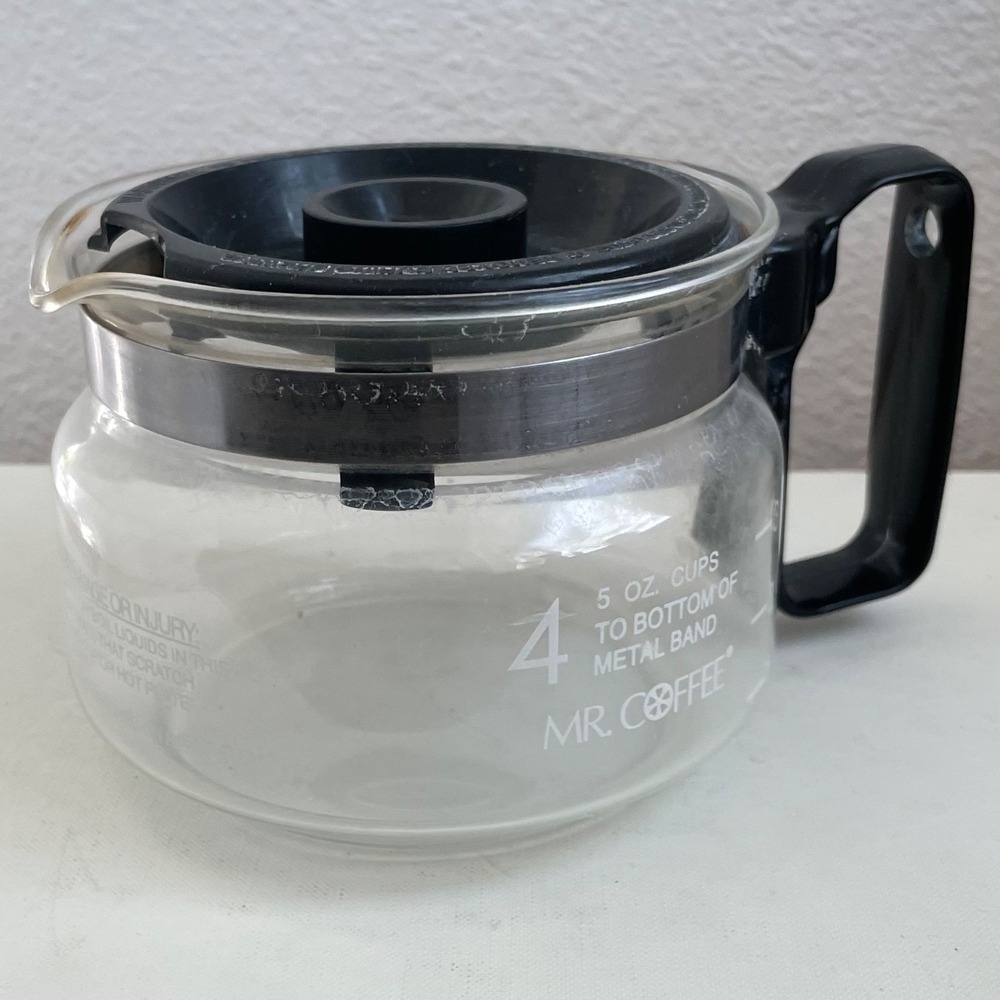 MR COFFEE 4 CUP GLASS REPLACEMENT POT CARAFE DECANTER BLACK Lid‎ W/ Handle